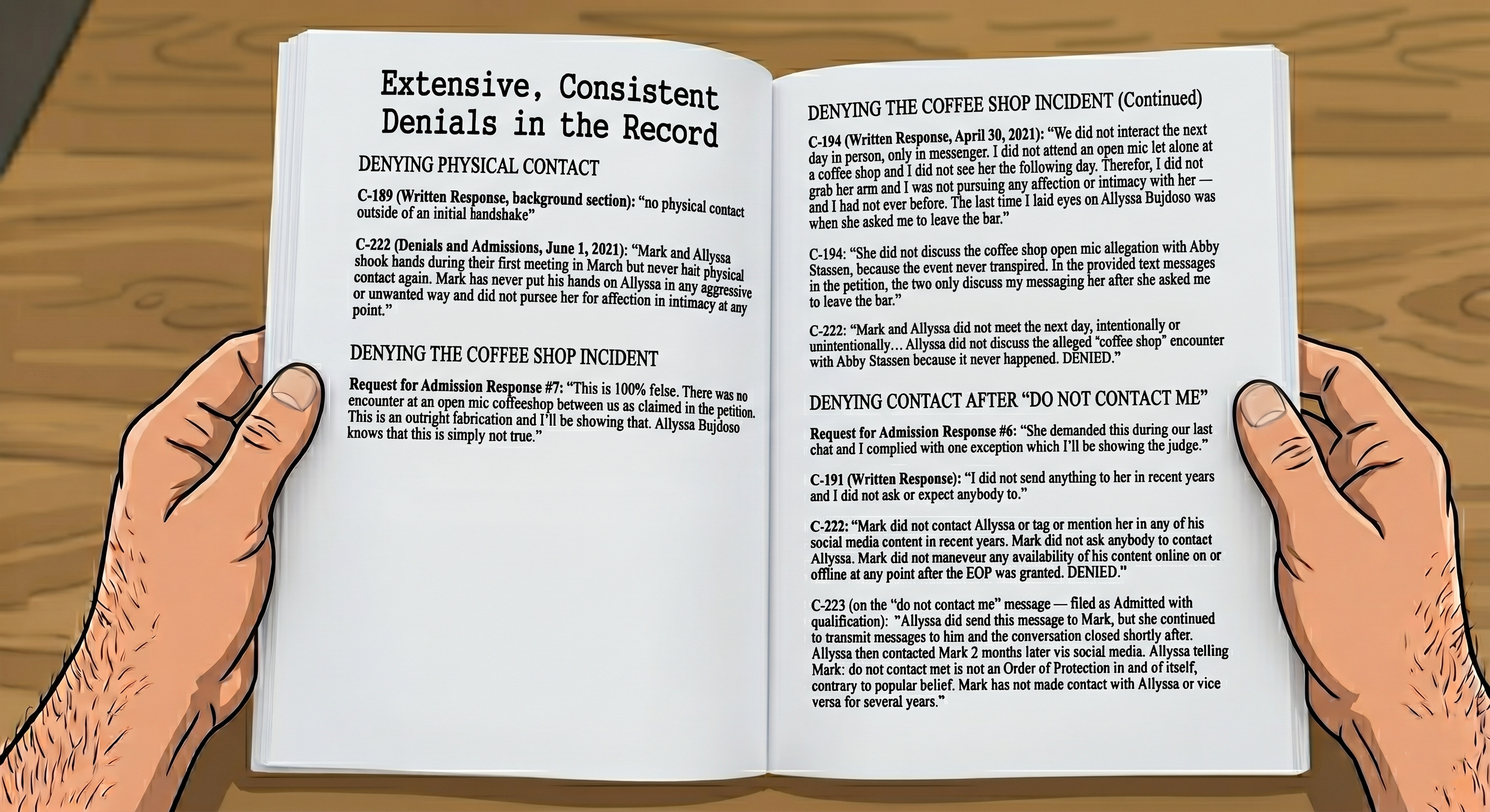 Extensive, Consistent Denials in the Record
